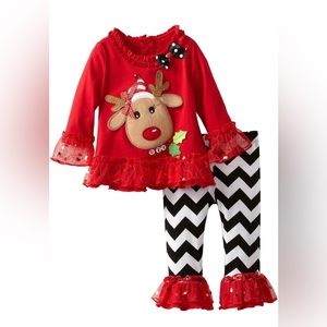 NEW! Rare Editions Reindeer Knit Top w/ Chevron Leggings Set